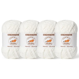 4 Pack White Fluffy Velvet Yarn for Crocheting, Chunky Chenille Baby Blanket Yarn for Crochet, Soft Fuzzy Puzzle Yarn for Knitting, (100g/3.53oz Each) Bulky Thick Amigurumi Crochet Yarns