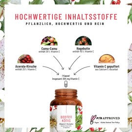 NATURTREU Vitamin C Komplex 180 Kapseln natürliches Vitamin C hochdosiert aus Acerola, Hagebutte & Camu Camu - Natürlich, pflanzlich, vegan und ohne Zusätze - 6 Monatsvorrat