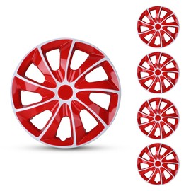 I1MOTOR Hubcaps 15'', Wheel Rim Cover Universal R15 Hub Caps, Snap On Car Pickup Truck SUV, Wheel Covers, ABS & PC Material, Set of 4, 15-Inch, White & Red Lacquer