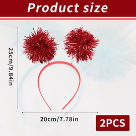 couduan 2 Pcs Foil Strips Pom Pom Headbands,Tinsel Hair Bands,Creative Hairball Headband,Hair Accessories For Women Girls Children,Suitable For Birthday,Parties,Festival Performance(Red)