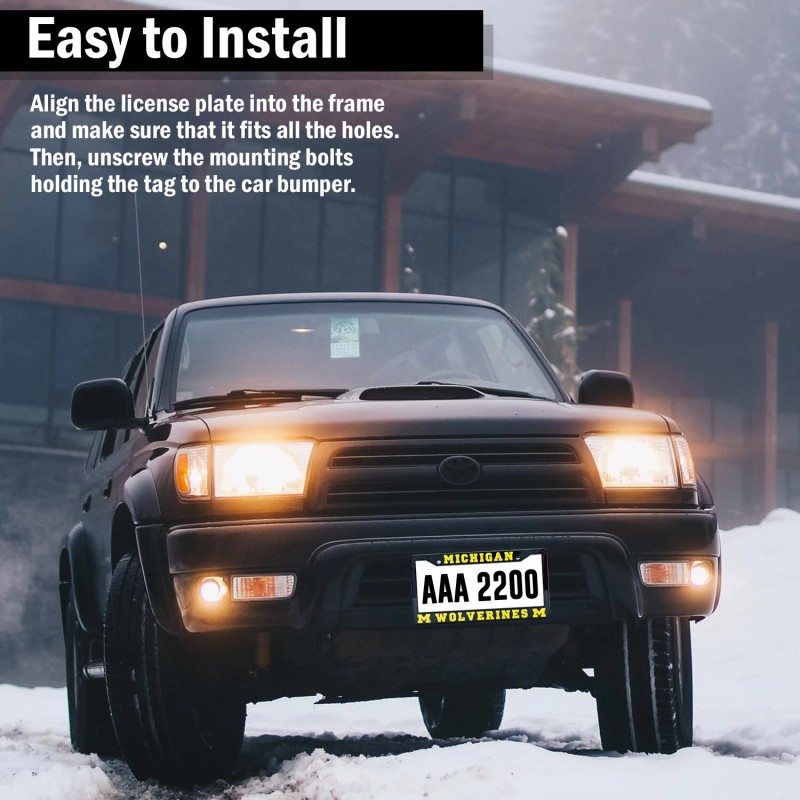 EliteAuto3K Michigan Wolverines License Plate Frame Cover – Black &