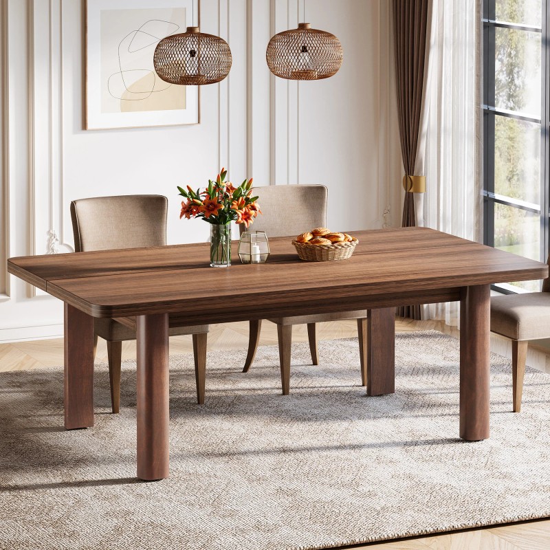 Farmhouse Wood Dining Table for 4-6 People Large Rectangle Kitchen