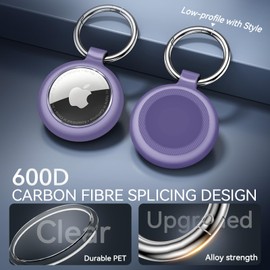 Inesore Holder for AirTag, Carbon Fibre Texture Design Case and Waterproof Keychain Holder for Air Tag, Full Scratch-Resistant with Keyring for AirTags, Pet Collar, Luggage Tag, Purple