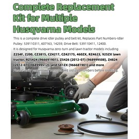 539110311 & 539110411 Drive Idler Pulley and Belt Kit Replacement for Husqvarna Z254F Z200 RZ4623 Lawn Mowers - Replaces 607163 14259 12400