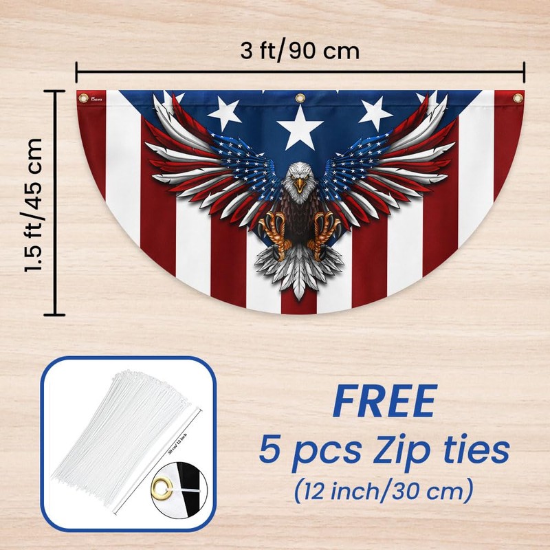 FLAGWIX American Flag Patriotic Eagle American Non-Pleated Fan Flag TPT1636F,