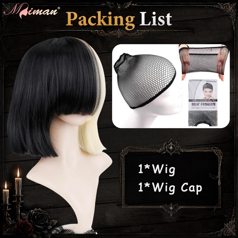 Half Blonde and Black Wig 2 Tone Hair Short Straight
