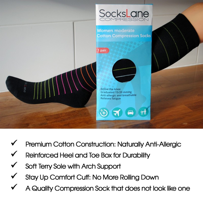 SocksLane Cotton Compression Socks for Women & Men. 15-20 mmHg