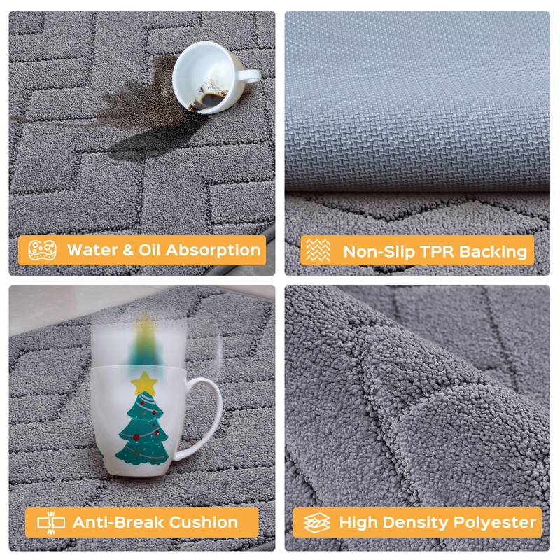 Machine Washable Kitchen Rugs Set (24" x 36"+24" x 60"),