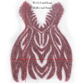 Labellezalady Pink Rhinestones Beads Bodice for Back or fround Applique Patch Deep-V Neck to Make Bridal Prom Dress (Pink-F2201)