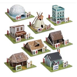 Making a 3D Styrofoam Paper Puzzle: World Traditional Houses, America / 우드락 종이 입체 퍼즐 만들기 세계 전통 가옥 아메리카