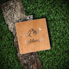 Spruchreif Stainless Steel Hip Flask with Engraving | Wooden Hip Flask | Gift for Hikers and Mountaineers | Hiking Gift | Summit Water