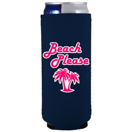 (Navy) - Coolie Junction Beach Please Funny Slim Can Coolie (Navy)