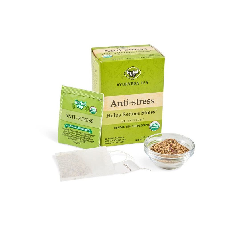 Herbal Cup Ayurveda Tea, Organic Anti-Stress, No Caffeine Herbal Supplement