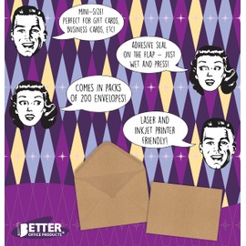 Mini sobres Kraft de 4 x 2.7 pulgadas, fuertes 35 libras. Papel, solapa engomada contorneada, sobres para tarjetas de regalo, tarjetas de visita, tarjetas de flores (paquete de 200)