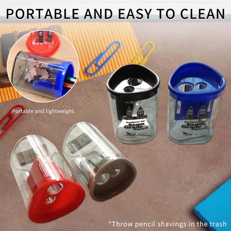 2 PCs Pencil Sharpener with Container,Dual Holes (8mm, 12mm) Pencil