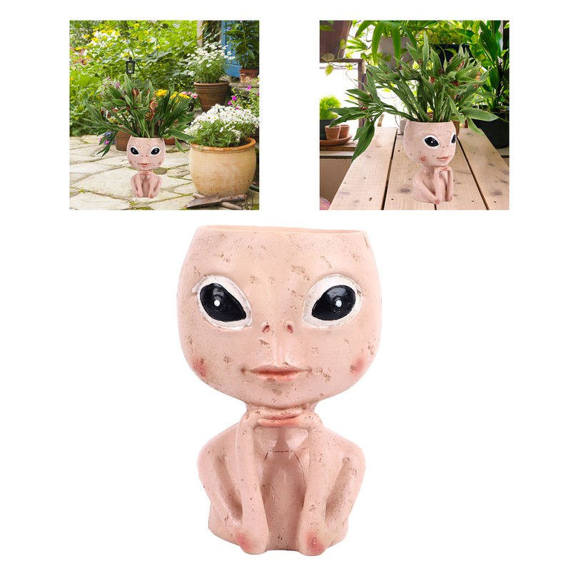 Head Planter Resin Unique Succulent Flower Pot Open Eyed Alien