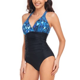 Vevarble Womens One Piece Swimsuits Tummy Control Ruched Cross-Strap Swimwear Bathing Suit Plus Size-M/YLH