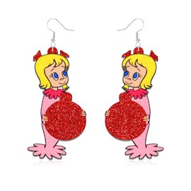 INLOLLY Christmas Earrings, Lightweight Acrylic Christmas CindyLou Earrings for Women, Christmas Earrings Accessories for Christmas Costume, Christmas Party Favors 2024 Cute Holiday Jewelry