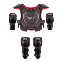 Kids Dirt Bike Gear Chest Protector Motocross Gear Motorcycle Body Armor Vest Youth Riding Gear Knee Shin Guard Elbow Pads for Cycling Ski Skateboard Skating Off-Road MTB ATV (Red)