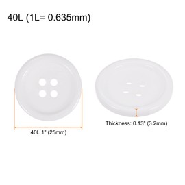 HARFINGTON 100pcs 40L Sewing Buttons 1"(25mm) Resin Round Flat 4-Hole Craft Buttons for Sewing Clothing and DIY, White
