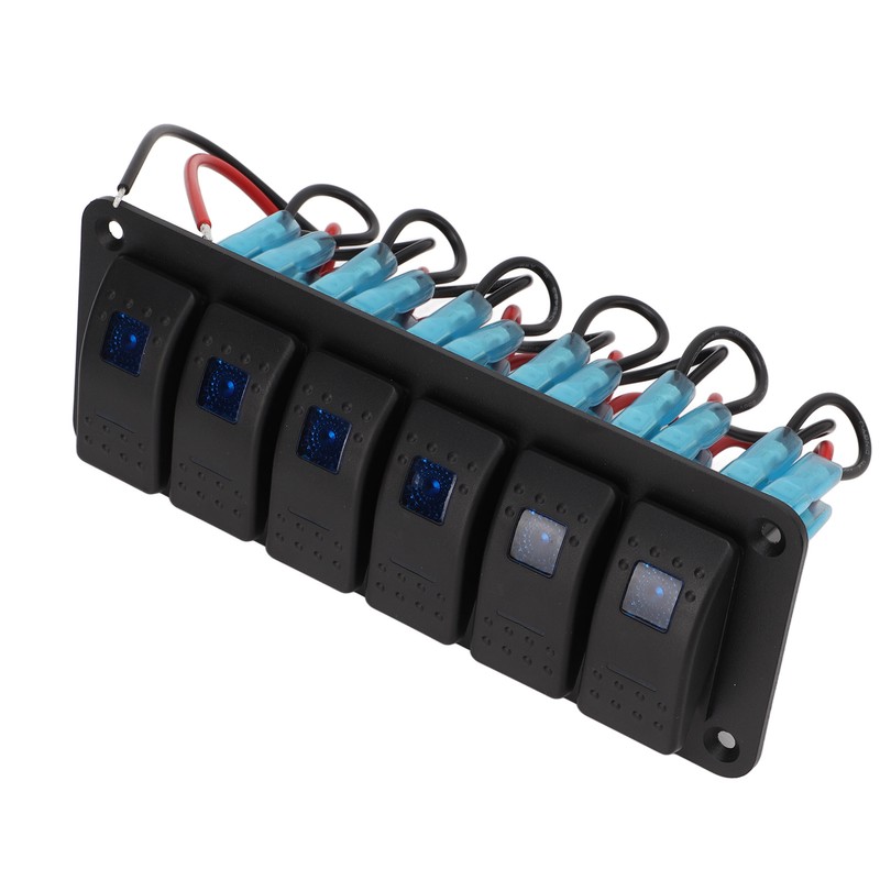 6 Gang Rocker Switch Panel Overcurrent Protection LED Blue Backlit