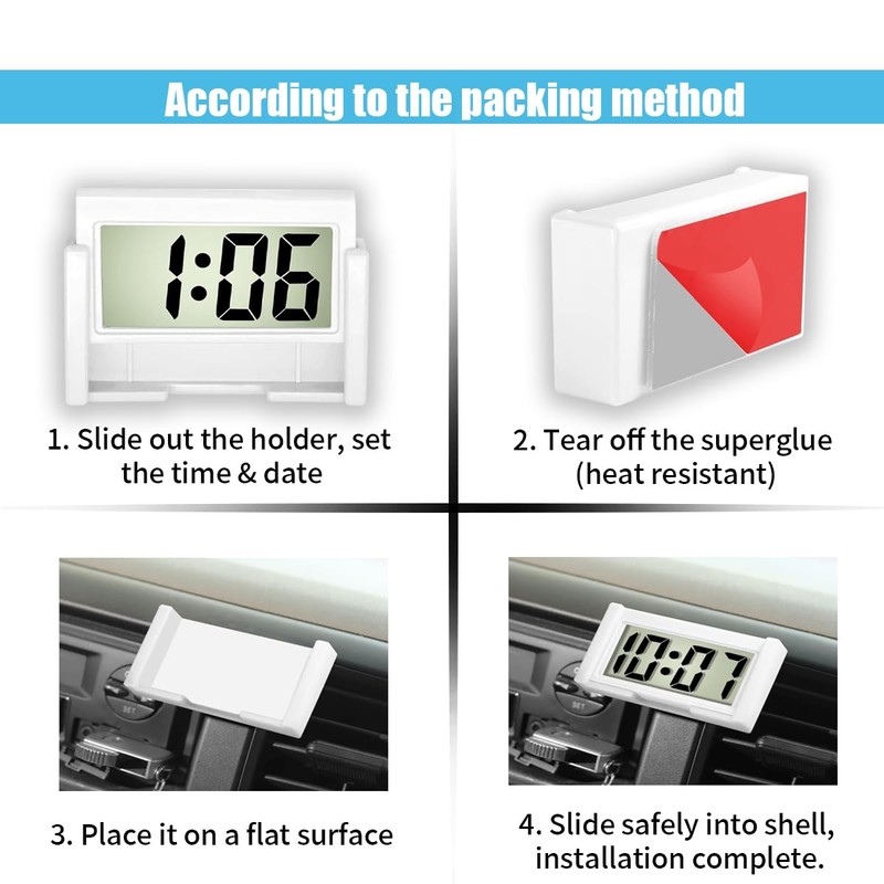 JOYCOURT Small Electronic Dashboard Car Time Clock Self-Adhesive Mini Car