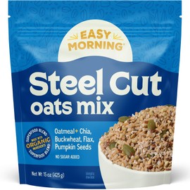 Easy Morning Steel Cut Oatmeal Mix, Organic Ingredients, Naturally Gluten-Free, No Sugar Added, Hearty Blend with Pumpkin Seeds, Buckwheat, and Chia, 15 oz (10 servings)