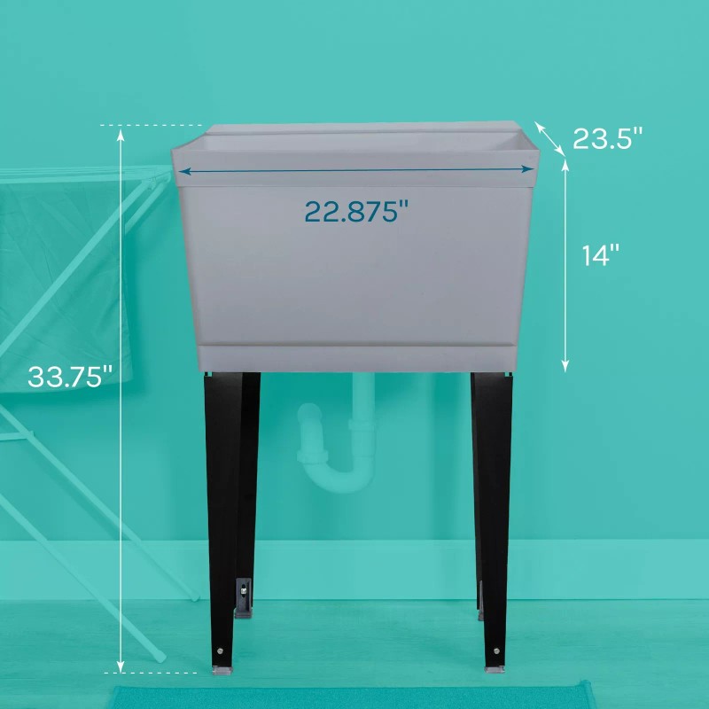 Tehila Grey 19 Gallon Utility Sink with Black Legs and