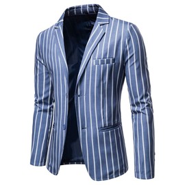 chamarra de traje casual a rayas para hombre, ajuste regular, chamarra de botones, esmoquin, Azul, M