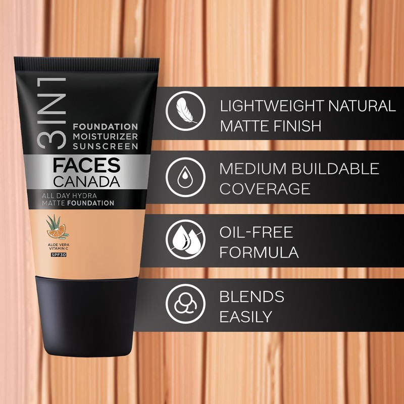 FACES CANADA All Day Hydra Matte Foundation - Mini 3in1