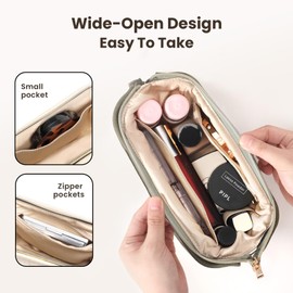 Omnpak Small Makeup Bag,Cosmetic Bag，Life Makeup Bags for Women Corduroy Cosmetic Bag Organiser with Handle,Green