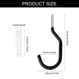 Fahrradhaken,8 Stück Decke Fahrrad Haken,Fahrradaufbewahrungshaken,Fahrradhaken Schwarz,Fahrradschraubhaken,Deckehaken/Wandhalterung Fahrradhaken für Fahrrad Aufbewahrung,Lager,Garage Fahrradhalter