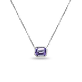 B. BRILLIANT Sterling Silver Amethyst 8x6mm Octagon-Cut Bezel-Set Solitaire Dainty Choker Necklace for Women
