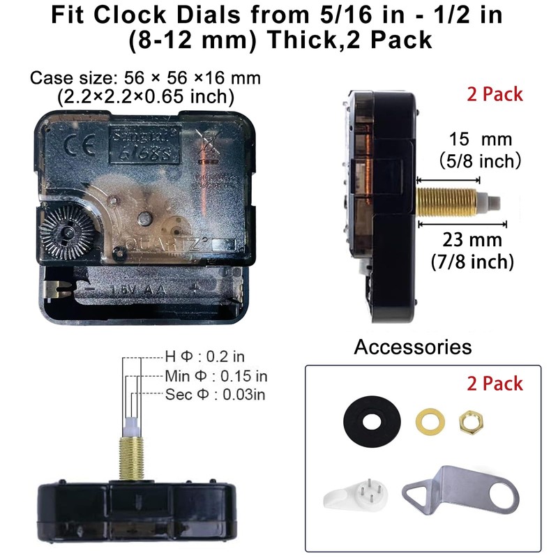 EMOON 2 Pack Non Ticking Clock Mechanism with 4 Pack
