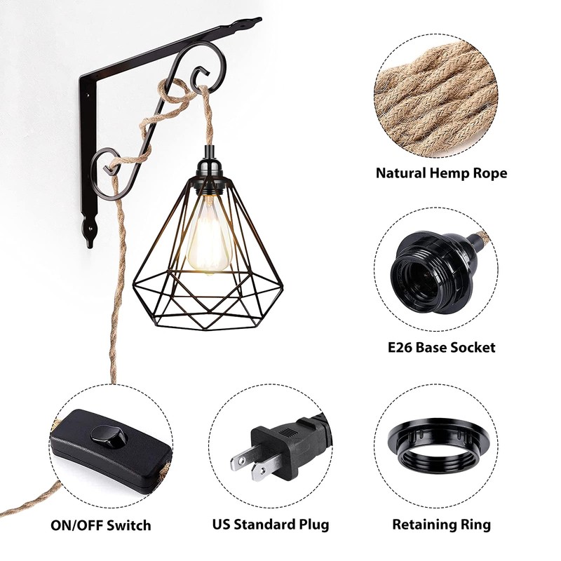 Plug in Hanging Light Fixture, 15FT Pendant Lamp Lights Cord