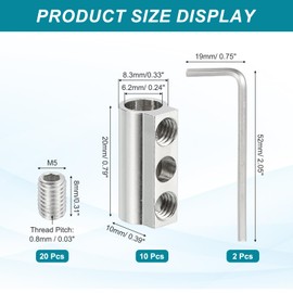 PATIKIL Steel Wire Rope Cable Clamp, 10 Pack M5 Wire Rope Clips 6.2mm Line Hole with End Screw Stopper and Wrench Silver Tone