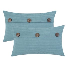 HWY 50 Light Blue Chenille Throw Pillow Covers 12x20 Inch with Triple Buttons, Soft Farmhouse Accent Decorative Cushion Cases for Couch Sofa Living Room Pack of 2 Rectangle