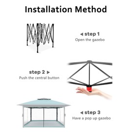 Garveelife Pop Up Gazebo 12x12，Canopy Tent with Mosquito Netting, One Push Setup for Backyard Patio Garden with 4 Sand Bags- Blue