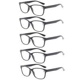 JOSCHOO Reading Glasses 5-Pack Quality Readers Spring Hinge Prime Black Designer Trendy for Men and Women