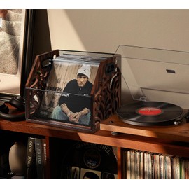 CILXGQLN Vinyl Record Storage, Wooden Record Holder, Magazine Holder, Magazine Rack for Desktop and Home Office, Record Crate Storage for Albums, Book, Files, Holds up to 70+ Records