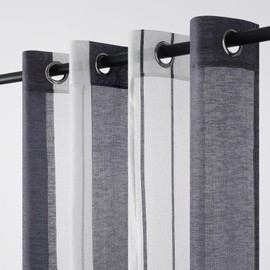 Topfinel Transparent Eyelet Curtains, Voile Curtains with Stripes, Decorative Curtain