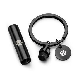 PiercingJak Cremation Jewellery Urn Keyring for Ashes Stainless Steel Pet Dog Paw Print Cylinder Bottle Urn Keychain Memorial Ashes Keepsake Cremation Keyrings for Ashes