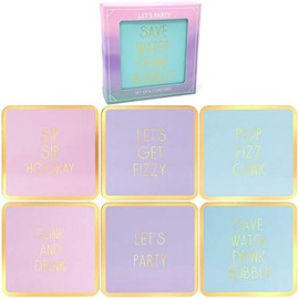 The Leonardo Collection Let's Party Set of 6 Champagne/Prosecco Themed Novelty Metallic Gold Coasters