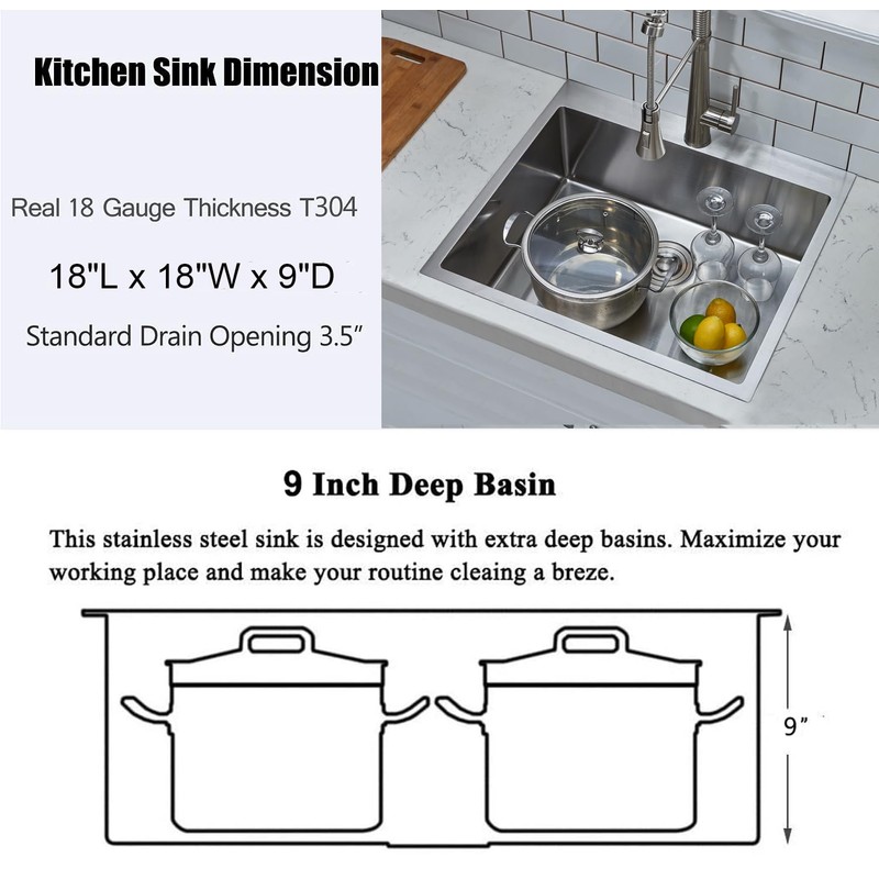 SHACO 18x18 Inch Drop In Black Bar Sink, 18 Inch