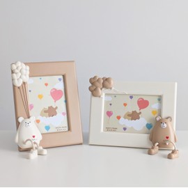 PLUSCHEN 2 Pack 5x7 Picture Frames Cartoon Cute Bear Picture Photo Frames Kids Picture Frame Glass Front Horizontal + Vertical Wall & Desktop Display Picture Frames
