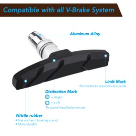 VANSIHO V-Brake Pads Set, 2 Pair Road Bike Brake Shoes with Hex Nut and Shims for Mountain Bicycle Front and Back Wheel, No Noise, No Skid, for Road Use (Red)