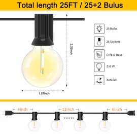 25Ft Globe LED String Lights, G40 Outdoor LED String Lights with 27 Shatterproof G40 Clear Globe Bulbs, Vintage Hanging Patio UL Listed for Garden Backyard Bistro Pergola Lighting Decor, Black Wire
