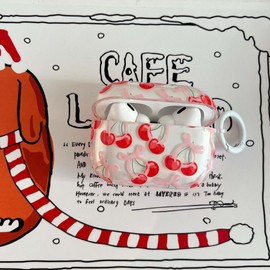 Cute Cherry Bow Glitter Case for AirPods 1&2 Generation with Lock,Coquette Fruit Retro Trendy y2k Stylish Cool Girls Women Slim Protective Cover for Airpod 1&2