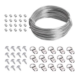 10 M/33Feet Picture Hanging Wire Kit Hanging Picture Hooks and Wire Set with 15D Ring Hangers 15 Screws 20 Crimping Loop Sleeve for Hanging Gallery Pictures Photo Frames Wall Decorations