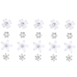 Dokpav 20 PCS White Mini Flower Hair Clips Set, Cute Small Flower Hair Pins with Rhinestones and Pearls, Bridal Barrettes Accessories for Wedding Party Women Girl (Beige)